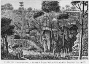 New Caledonia, Isle of Pines, Hypogeum of Toupo, after a pen New Caledonia, Isle of Pines, Hypogeum of Toupo, after a pen