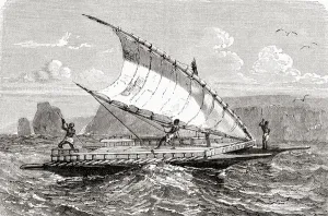 New Caledonian double canoe, from El Mundo en la Mano, published 1878 (litho) New Caledonian double canoe, from El Mundo en la Mano, published 1878 (litho)