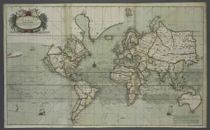 A new and correct map of the world from an atlas of the sea, 1707 (hand coloured print) A new and correct map of the world from an atlas of the sea, 1707 (hand coloured print)