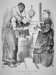Peddler Gallery: New Crowns for Old Ones, cartoon published in Punch, 15th April, 1876 (litho)