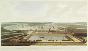 New Dock, Wapping, 1808 (hand-coloured aquatint) New Dock, Wapping, 1808 (hand-coloured aquatint)