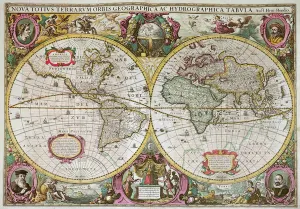 A New Land and Water Map of the Entire Earth, 1630 (coloured engraving) A New Land and Water Map of the Entire Earth, 1630 (coloured engraving)