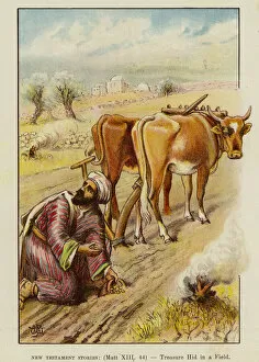 New Testament stories: the parable of the treasure hidden in a field (chromolitho)