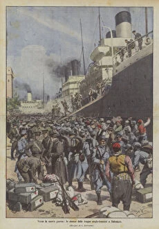 Gangplank Gallery: Towards the new war, the landing of the Anglo-French troops in Thessaloniki (colour litho)