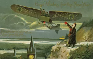 Bleriot Gallery: New Year card with a plane (colour litho)