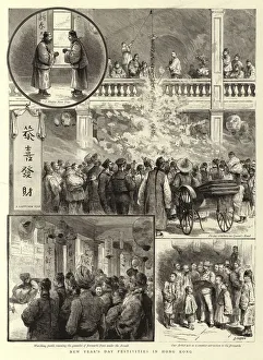Queens Road Gallery: New Years Day Festivities in Hong Kong (engraving)