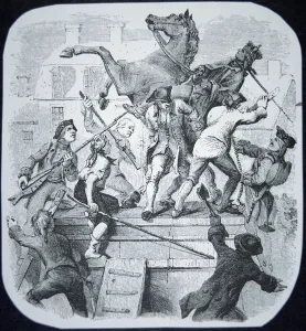 New York rebels pull down the statue of the hated George III of England (litho) New York rebels pull down the statue of the hated George III of England (litho)