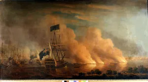 Night attack by the French brulots against the English fleet in the port of Quebec Night attack by the French brulots against the English fleet in the port of Quebec
