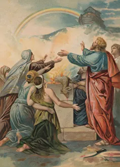 Noah's offering of thanks after the Flood (colour litho) Noah's offering of thanks after the Flood (colour litho)