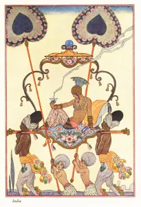 Conveyances Gallery: A noble woman burns incense in a palanquin, ancient India 1928 (print)