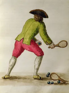 Nobleman playing racquets (pen & ink and w/c on paper) Nobleman playing racquets (pen & ink and w/c on paper)