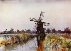 Norfolk Broads: Drainage Mill near Barton, Autumn (colour litho) Norfolk Broads: Drainage Mill near Barton, Autumn (colour litho)