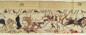 Normans and English Fall Side by Side in Battle, Bayeux Tapestry Normans and English Fall Side by Side in Battle, Bayeux Tapestry