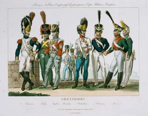 Northern European Grenadier Officer Uniforms, published by D'Estampes, Paris, c Northern European Grenadier Officer Uniforms, published by D'Estampes, Paris, c