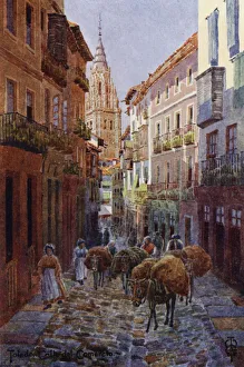 Comercio Gallery: Northern Spain: Toledo, Calle del Comercio, with the Cathedral Tower (colour litho)