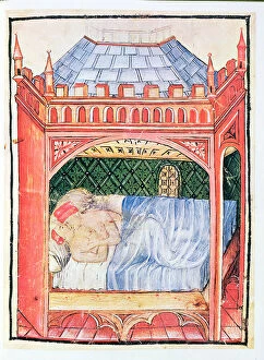 Nouv Acq Lat 1673 fol.100 Couple in a bed, from Tacuinum Sanitatis, c.1390-1400 (vellum)