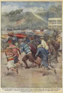 Car Motor Gallery: A novelty at the Brooklands Circuit (England) (colour litho)