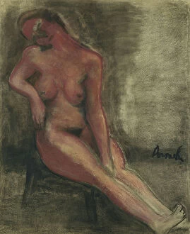 Interior Decoration Gallery: Nude Redhead Sitting on a Chair; Nu Rouge Assis sur une Chaise, (pastel and charcoal on paper)