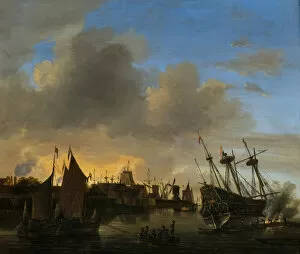 Numerous Ships in a Dutch Harbor, 1645-99 (oil on canvas)