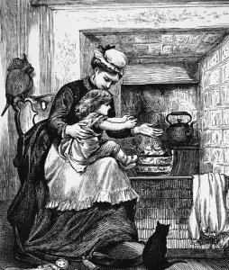 A nursemaid with a child in front of a fire, 1850 A nursemaid with a child in front of a fire, 1850