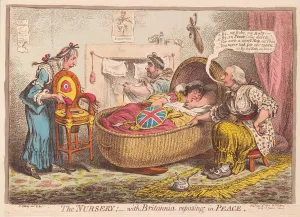 The Nursery; with Britannia reposing in Peace, pub. 1802 (hand coloured engraving) The Nursery; with Britannia reposing in Peace, pub. 1802 (hand coloured engraving)