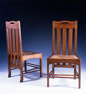 An oak dining chair designed by Charles Rennie Mackintosh for the Argyle Street Tearooms An oak dining chair designed by Charles Rennie Mackintosh for the Argyle Street Tearooms