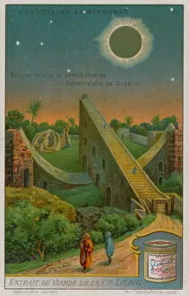 The observatory in Delhi and a solar eclipse (chromolitho)