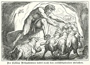 Odysseus and his companions in the cave of Polyphemus (engraving) Odysseus and his companions in the cave of Polyphemus (engraving)