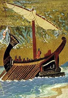 Sailboat Gallery: The Odyssey by Homer : the sailboat of Odysseus (Ulysses), 1930 (colour litho)