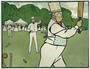 Old English Sports and Games: Cricket, 1901 (colour litho)