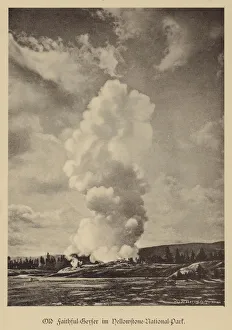 Old Faithful geyser, Yellowstone National Park, Wyoming, USA (b/w photo) Old Faithful geyser, Yellowstone National Park, Wyoming, USA (b/w photo)