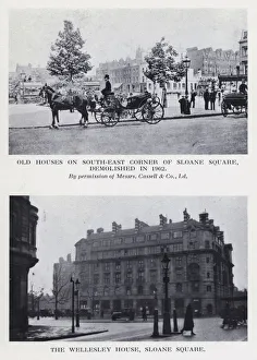 Old houses on south-east corner of Sloane Square, demolished in 1902; The Wellesley House Old houses on south-east corner of Sloane Square, demolished in 1902; The Wellesley House