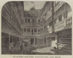 The Old Spread Eagle Tavern, Gracechurch-Street, lately removed (engraving) The Old Spread Eagle Tavern, Gracechurch-Street, lately removed (engraving)