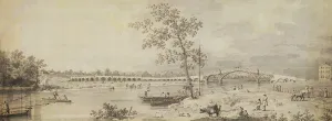 Old Walton Bridge seen from the Middlesex Shore, 1755 (pen & ink with wash on paper) Old Walton Bridge seen from the Middlesex Shore, 1755 (pen & ink with wash on paper)
