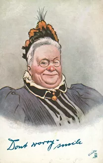Old woman, smiling (colour litho)