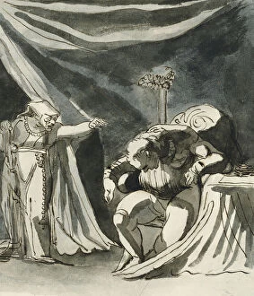 An Old Woman Wearing a Rosary Cursing a Seated Man; Possibly Queen Margaret Cursing the Duke of Gloucester, (pencil, pen and brown ink, grey wash)