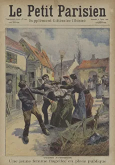 As in the olden days: a young woman flogged in a public square (colour litho) As in the olden days: a young woman flogged in a public square (colour litho)