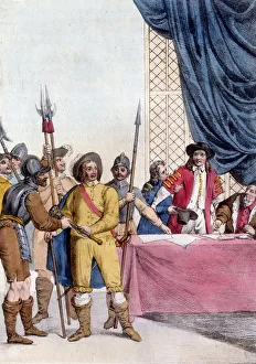 Oliver Cromwell, English statesman (1599-1658), dissolves the parliament - in 'The old and modern costume" Oliver Cromwell, English statesman (1599-1658), dissolves the parliament - in 'The old and modern costume"