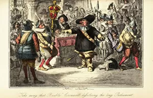 Oliver Cromwell removing the mace from the Commons Chamber and dissolving the Rump Parliament in 1653
