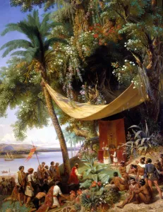 Open-air evangelization Mass in America - painting by Pharamond, 19th century Open-air evangelization Mass in America - painting by Pharamond, 19th century