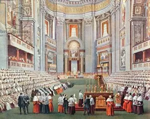 The opening of the First Vatican Council on 8th December 1869, c.1870 (colour litho)