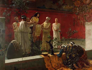 <b class=qtipBold><figcaption>The Oracle, 1880 (oil on canvas)</figcaption></b><br>3077145 The Oracle, 1880 (oil on canvas) by Miola, Camillo (Biacca) (1840-1919); 108x142.9 cm; J. Paul Getty Museum, Los Angeles, USA; (add.info.: At the Delphic Oracle, according to Greek tradition, Apollo would speak through his priestess, the Pythia. ); Italian, out of copyright.<br><em>© J. Paul Getty Museum, Los Angeles, USA / Bridgeman Images</em> The Oracle, 1880 (oil on canvas)
