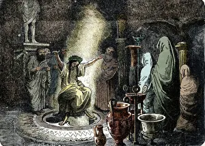 Oracle De Delphes/ル ヤウアンク/ポスター 19th Century Engraving of the Pythia at Delphi Temple. Art
