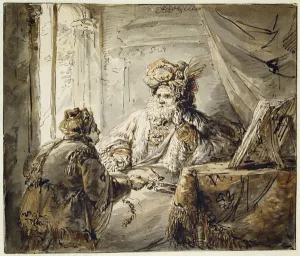 An Oriental Prince to whom the Man Presents a Sword (pen and brush with black, brown An Oriental Prince to whom the Man Presents a Sword (pen and brush with black, brown