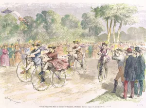 Godefroy Durand Gallery: Original Costumes for the Velocipede Race in Bordeaux, 1868 (colour engraving)
