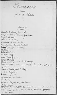 Original manuscript of Lorenzaccio, list of characters, 1834 (pen & ink on paper) (b/w photo)