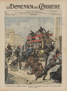 The original stunt by an American in Paris to have a dairy farmer arrested who was fleeing later... (colour litho) The original stunt by an American in Paris to have a dairy farmer arrested who was fleeing later... (colour litho)