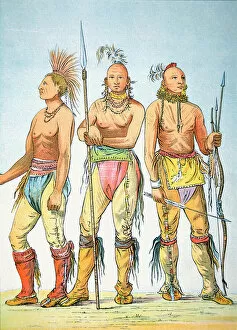Bare Chested Gallery: Three Osage Braves, 1841 (colour litho)