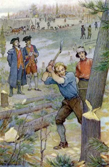 Founding Fathers Gallery: 'Our axes... were immediately set to work to cut down trees'(colour litho)