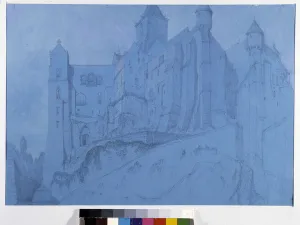 The outside of the abbey of Mont Saint Michel. Drawing by Emile Sagot. Municipal Museum of Avranches (Manche) The outside of the abbey of Mont Saint Michel. Drawing by Emile Sagot. Municipal Museum of Avranches (Manche)